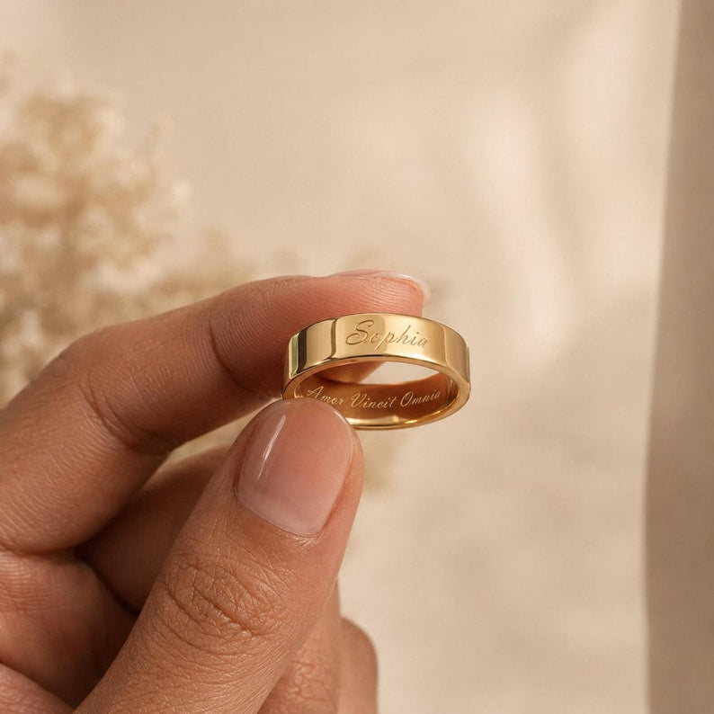 Custom Name Ring, Minimalist Engraved Band, Personalized Couple Ring, Secret Message Ring, Meaningful Anniversary Gift, Gift for Her