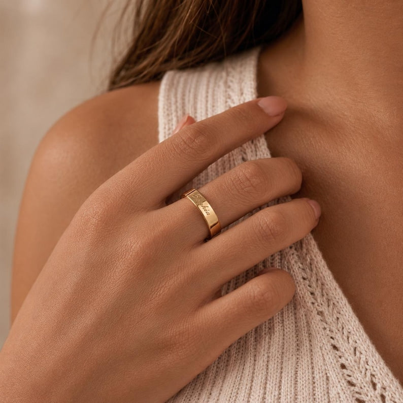 Custom Name Ring, Minimalist Engraved Band, Personalized Couple Ring, Secret Message Ring, Meaningful Anniversary Gift, Gift for Her