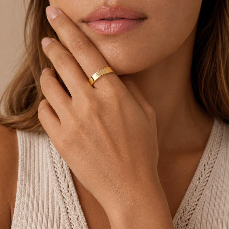 Custom Name Ring, Minimalist Engraved Band, Personalized Couple Ring, Secret Message Ring, Meaningful Anniversary Gift, Gift for Her