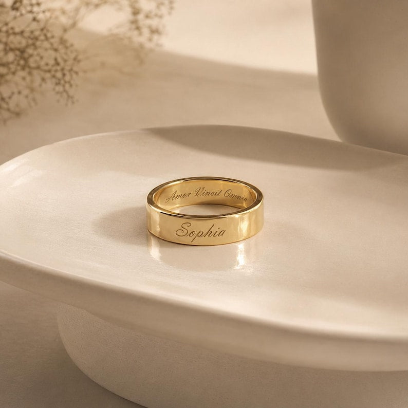 Custom Name Ring, Minimalist Engraved Band, Personalized Couple Ring, Secret Message Ring, Meaningful Anniversary Gift, Gift for Her