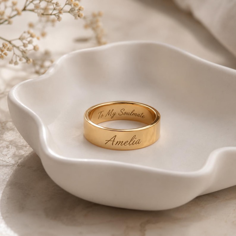 Custom Name Ring, Minimalist Engraved Band, Personalized Couple Ring, Secret Message Ring, Meaningful Anniversary Gift, Gift for Her