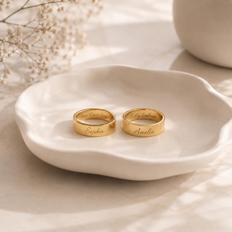 Custom Name Ring, Minimalist Engraved Band, Personalized Couple Ring, Secret Message Ring, Meaningful Anniversary Gift, Gift for Her