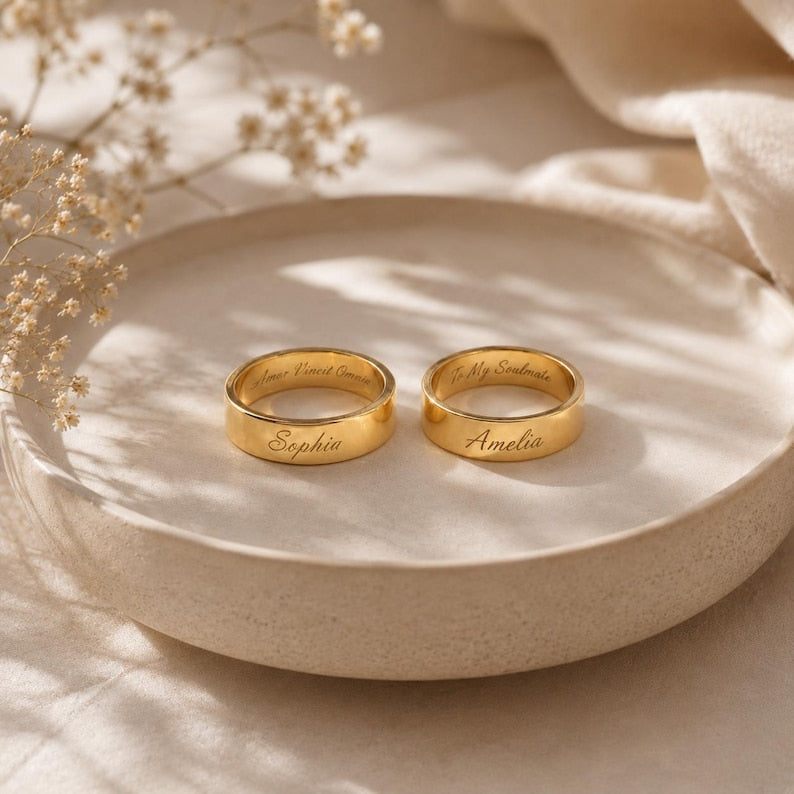 Custom Name Ring, Minimalist Engraved Band, Personalized Couple Ring, Secret Message Ring, Meaningful Anniversary Gift, Gift for Her